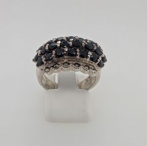 Vintage Style Sterling Silver Ring w/ Sapphires and Marcasite